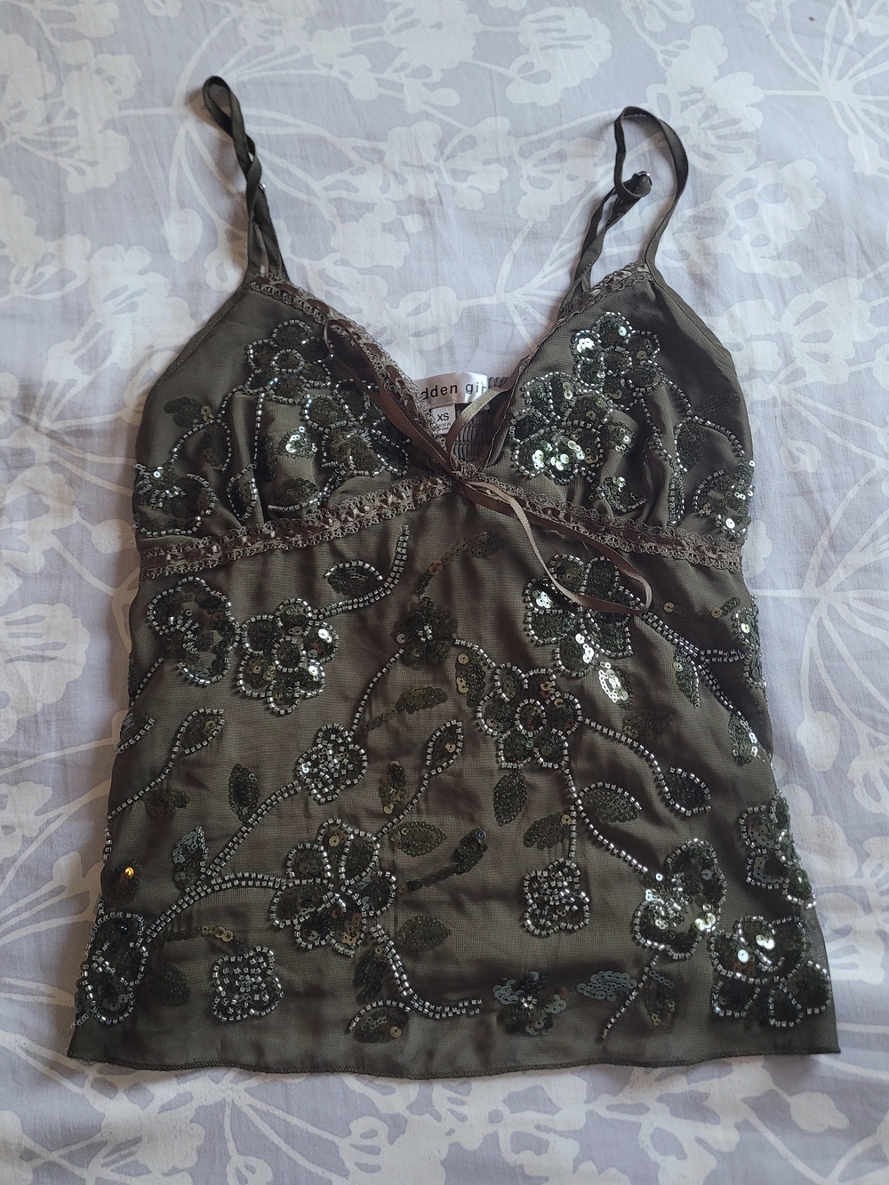 Madden Girl Olive Green Sequin Floral Cami